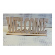 Natúr fa - "Welcome" tábla talpas 25cm 